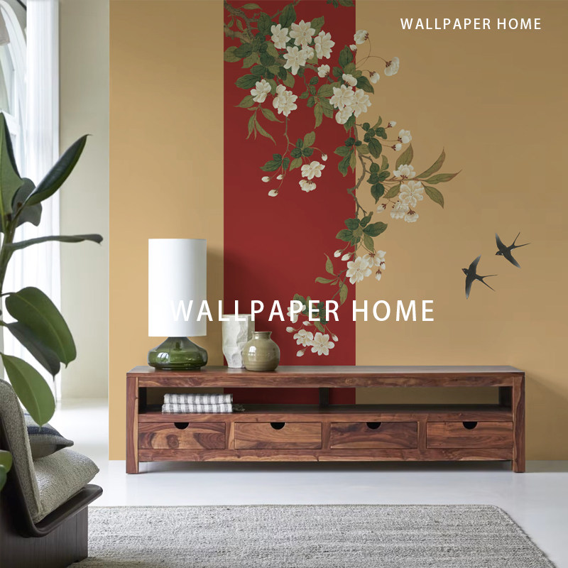 宋式美学中古风花鸟墙纸客厅餐厅沙发床头背景墙中式复古壁画壁布