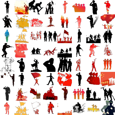 400款卡通动漫红色人物雕像部队士兵战士人物剪影PNG免扣设计素材