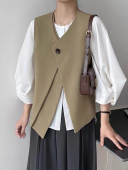 坎肩 背心外套宽松V领无袖 复古西装 马甲女春秋设计感小众西服短款