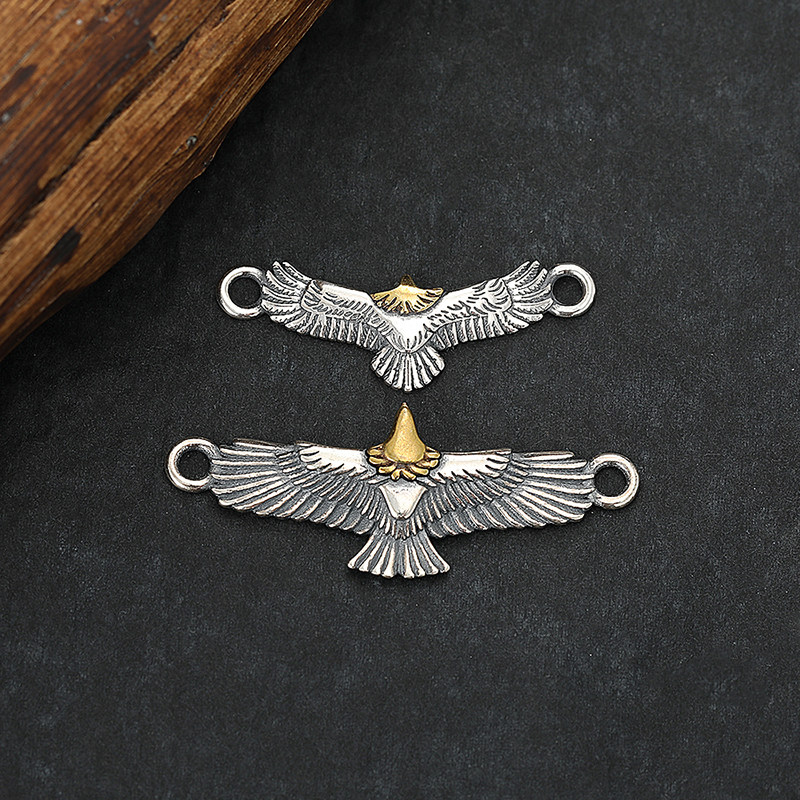S925纯银飞鹰配件挂坠 做旧复古DIY老鹰链子配饰小吊坠饰品情侣潮