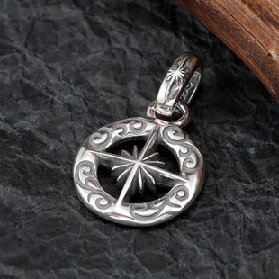 复古个性 纯银s925唐草藤蔓星芒吊坠男女做旧潮流小众太阳神挂件