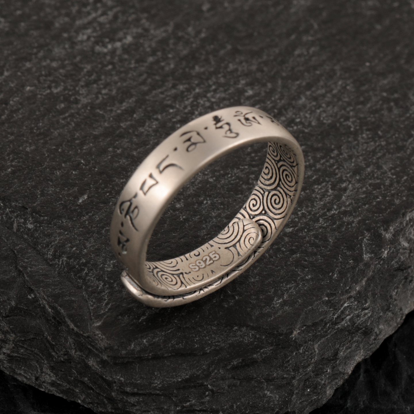 纯银s925六字真言西藏经文戒指