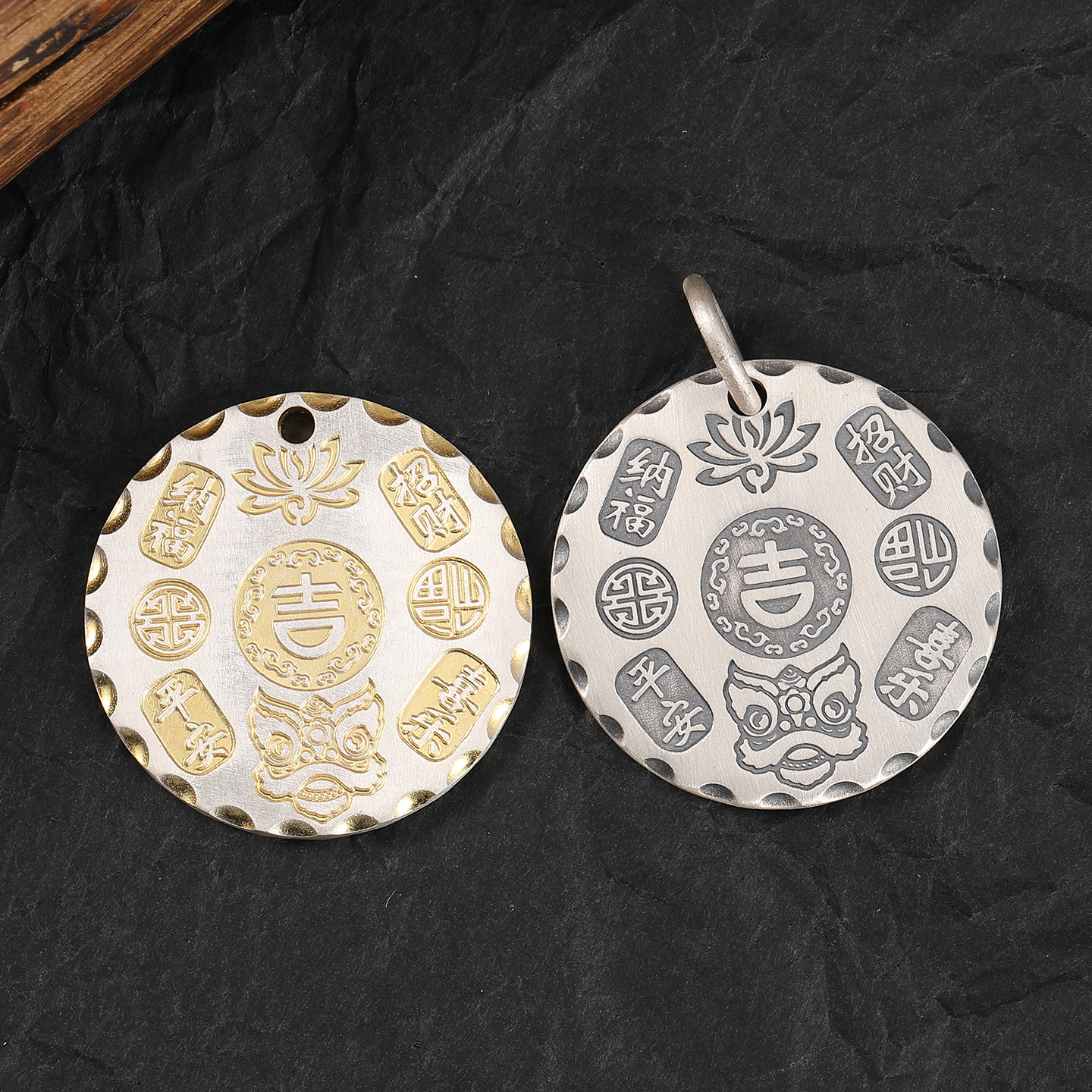 足银999描金吉言圆牌吊坠