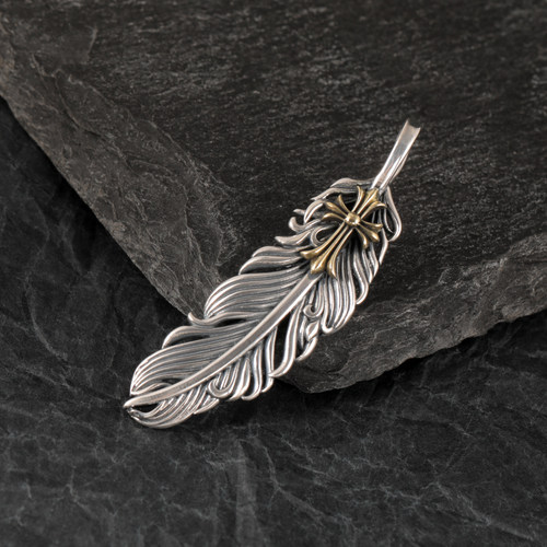 纯银s925片羽吉光十字架羽毛吊坠