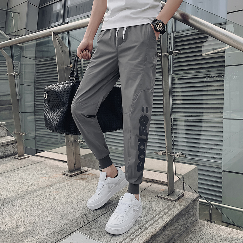 2021夏季修身小脚裤帅气裤子男ins网红休闲裤薄款九分速干裤束脚，男装休闲裤，电商A327