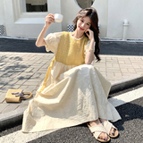 黄色提花泡泡袖连衣裙女2025夏季新款韩系超好看甜美减龄a字长裙，女装连衣裙，2C198