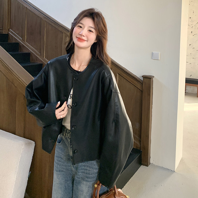 黑色高级感PU皮衣外套女2025春季新款美式小个子又酷又飒夹克上衣,女装皮衣,2C198