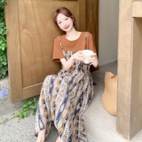 小个子假两件拼接碎花吊带连衣裙女2025夏新款宽松遮肉显瘦T恤裙，女装连衣裙，2C198