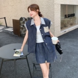 小个子轻薄格纹拼接衬衫套装女夏新款小个子休闲显瘦半身裙两件套，女装套装/套裙，2C198