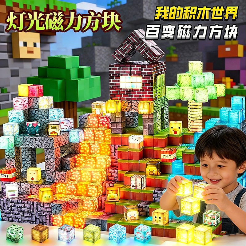 我的磁力发光方块世界MC积木磁吸魔方块拼装搭建模型DIY益智玩具