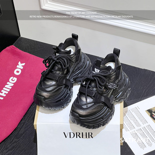 黑色内增高老爹鞋女款2026春季新款小个子10cm松糕休闲运动鞋百搭