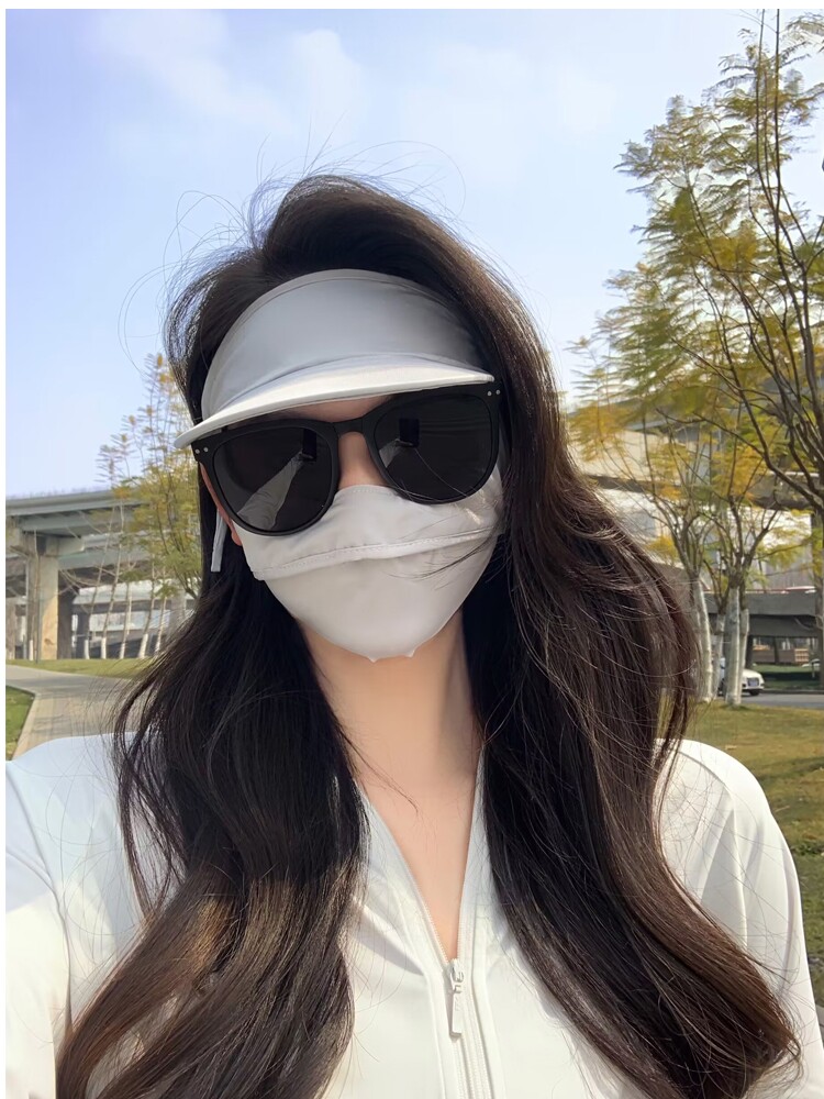 HOODED BRIM SUNSCREEN MASK FEMALE UV PROTECTION SUMMER FULL FACE SHADING BREATHABLE ICE SILK MASK BRIM FACE KINI