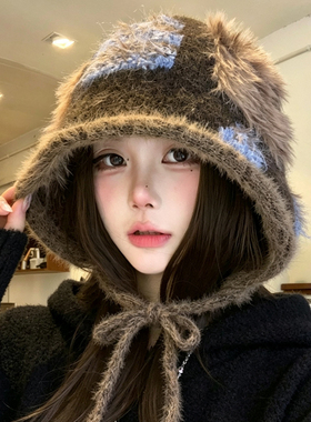 秋冬女大头围显脸小护耳堆堆帽子