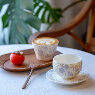 手绘玉兰金桔花咖啡杯丸子红茶杯拉花杯