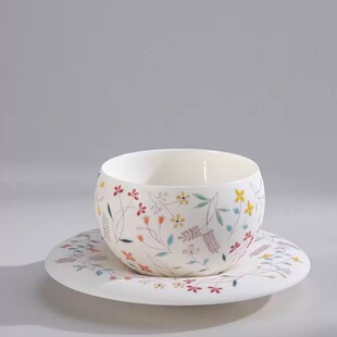 手绘小花园咖啡杯马蹄杯丸子红茶杯拉花杯