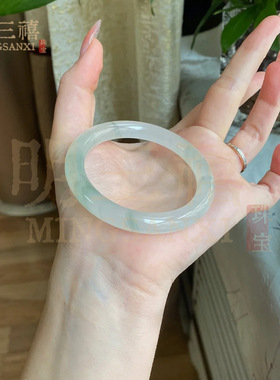 天然正品新疆天山翠手镯冰翠玉镯女款雪翠金丝玉圆条玉镯子翡翠色