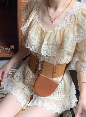 Starry 波西米亚狂想曲/复古麂皮绑带腰封 日系甜美弹力松紧腰带