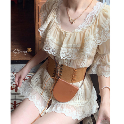 Starry日系甜美麂皮绑带腰封