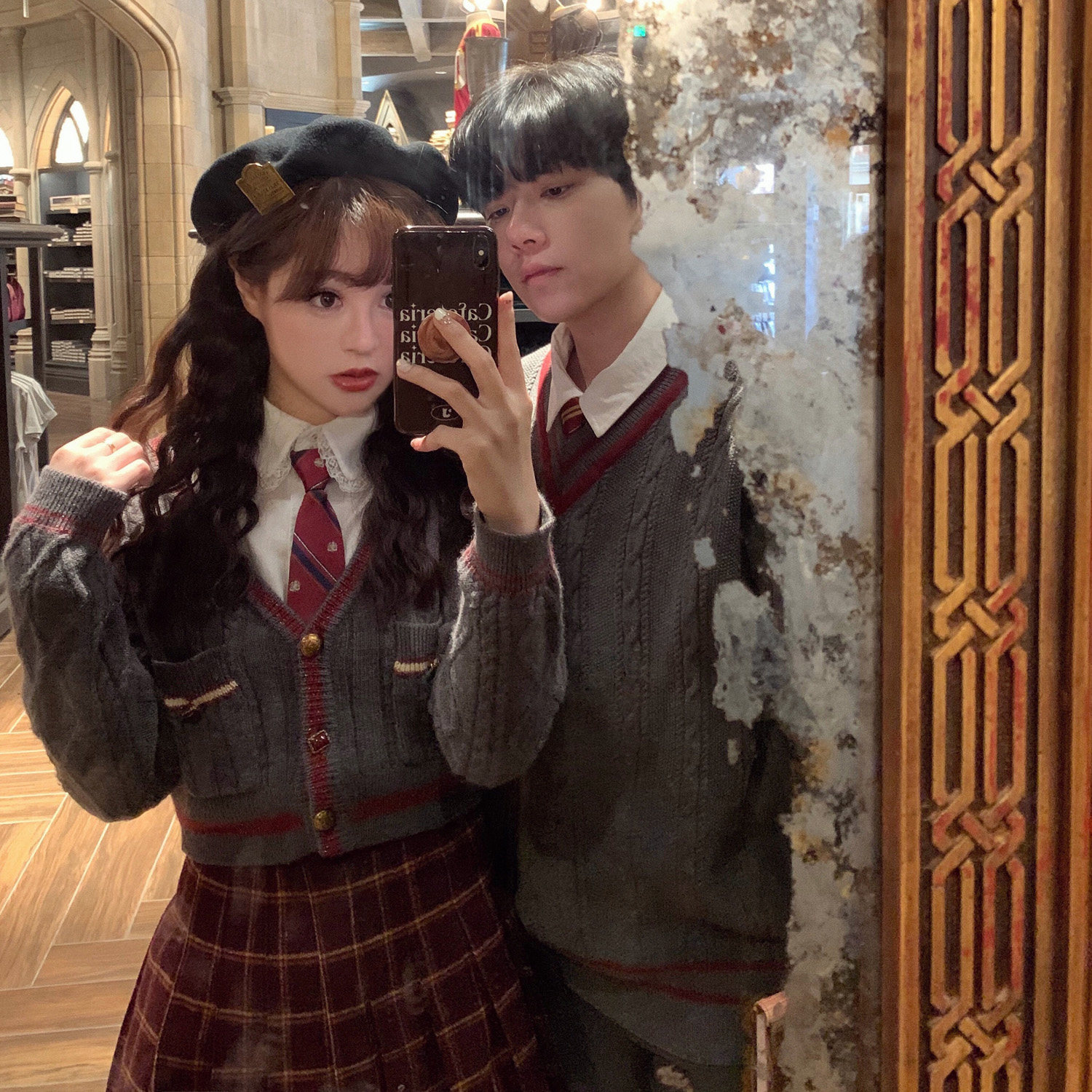 Starry 贵族模范生/学院风麻花羊毛开衫 V领复古英伦套头情侣毛衣