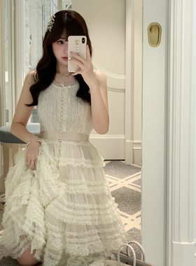 Starry花嫁系列/超重工网纱木耳边收腰连衣裙 日系甜美蛋糕礼服裙