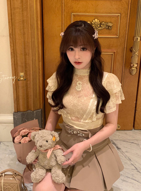 Starry 古董蕾丝衫/重工花边刺绣飞袖日系甜美小上衣 高腰包臀裙