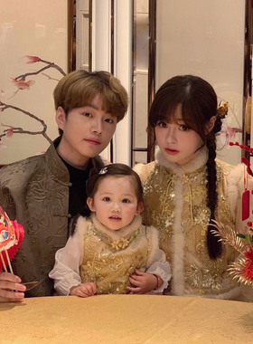 Starry金绣繁花/新中式植绒欧根纱收腰连衣裙 重工真丝绒貂毛马甲