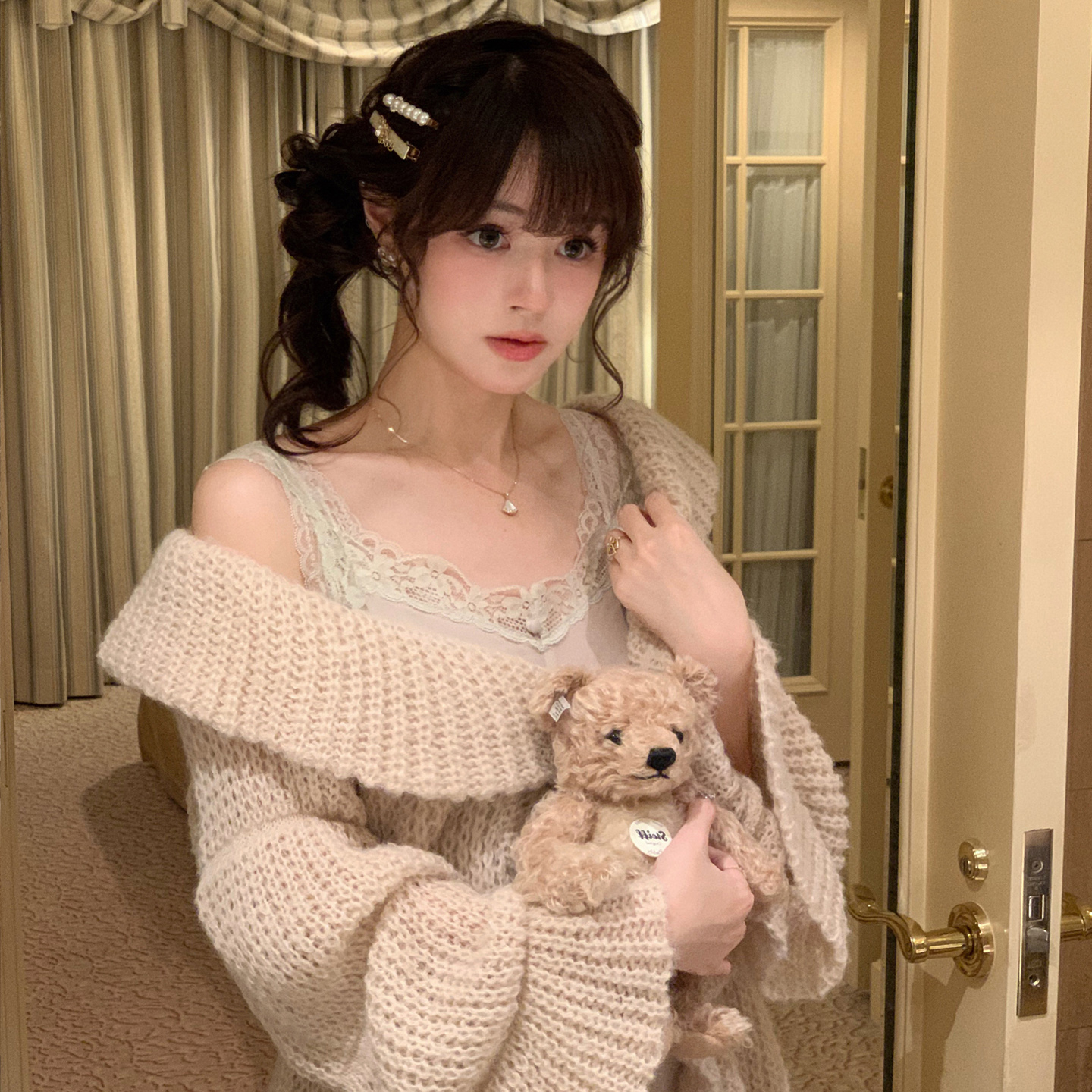 Starry马海毛日系荷叶边针织开衫