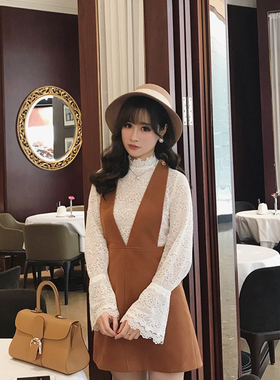 Starry 清仓特价 毛呢收腰背心连衣裙 V领修身显瘦日系甜美A字裙