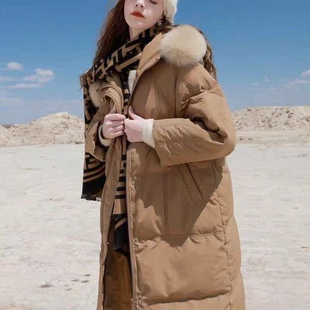 白鸭绒羽绒服 高端新款时尚连帽褶皱走线设计厚实百搭 长外套1.30