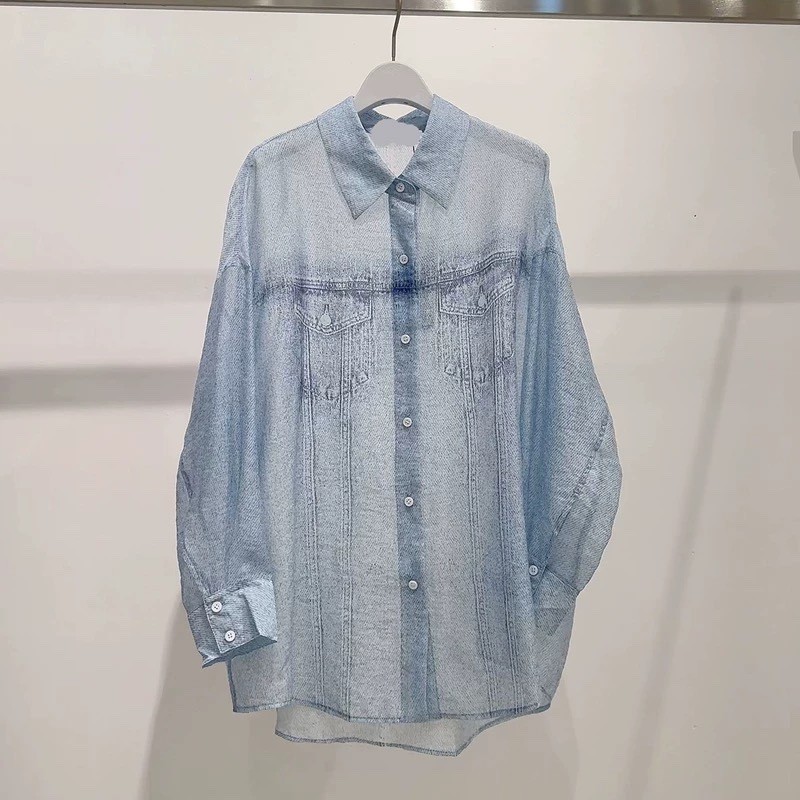 POLO领单排扣牛仔纹轻薄休闲衬衫