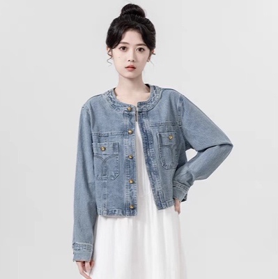 圆领单排扣修身休闲百搭牛仔外套