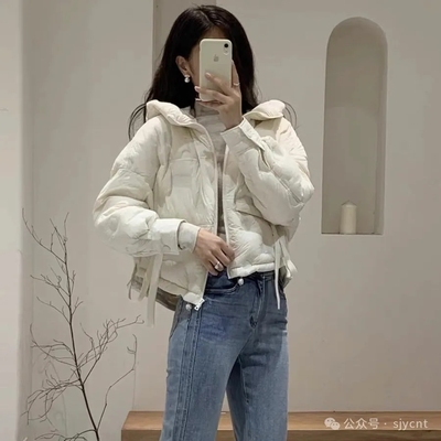 白鸭绒羽绒服 秋冬款立领连帽压印印花轻薄甜美保暖百搭 外套0.48