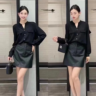 衬衫 饰简约时尚 百搭长袖 0.21 半开襟单排小银扣设计假口袋装