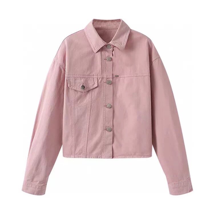 牛仔外套 翻领单排扣小金属标装饰短款休闲百搭减龄甜美 外套0.38