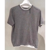 针织衫 针织上衣T恤0.16 套头短袖 圆领灰白拼接纯色简约时尚 百搭款