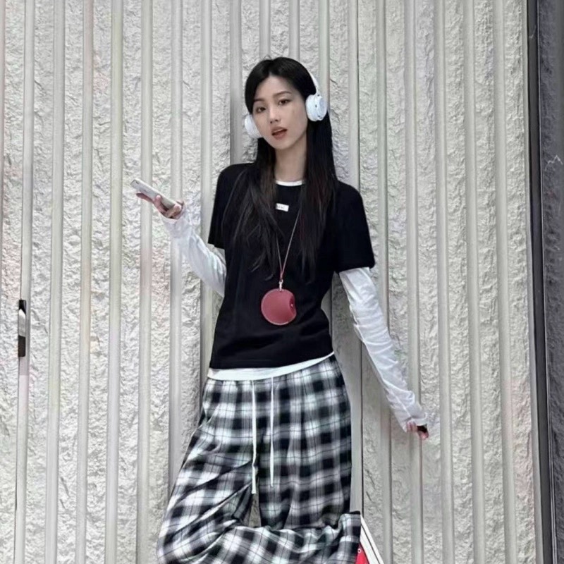 字母贴标休闲百搭长袖T恤两件套