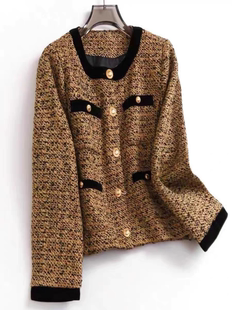 加厚小香风 女冬款圆领金扣丝绒包边装饰花色名媛风韩版 外套0.72