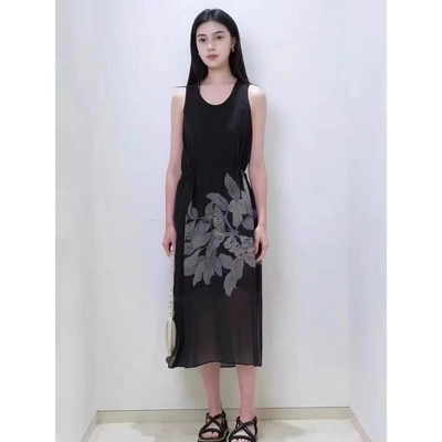 U领古典印花收腰款桑蚕丝连衣裙