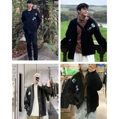 V领卡通刺绣百搭秋冬毛衣开衫