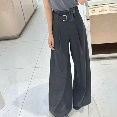 钩扣本布腰带高级OL风直筒西装裤
