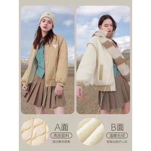 短外套 正反两穿圆领三角皮标装饰拉链门襟羊羔毛加厚 棒球服1.14