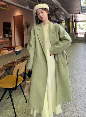 双面呢大衣 西装领开衫式腰带收腰高级气质百搭长款秋冬 外套1.42