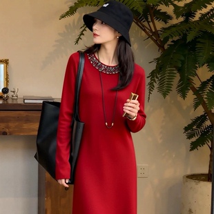 连衣裙 时尚新品圆领精美亮钻装饰贵气优雅气质百搭款 丝绒裙0.52