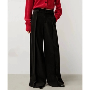 西装裤 钩扣中缝走线OL风垂感面料气质通勤职场百搭直筒 长裤0.79