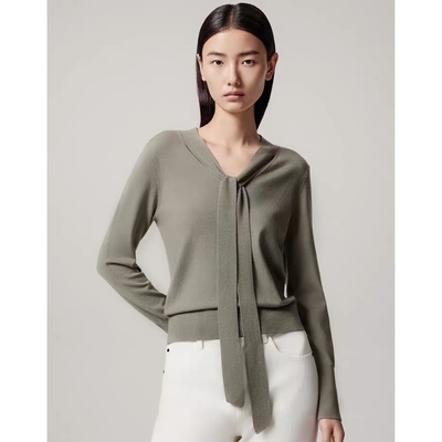 飘带领修身简约百搭通勤打底衫