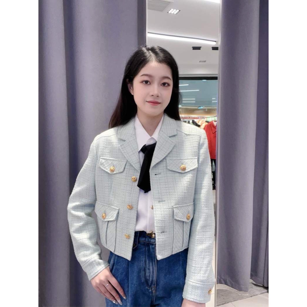 小香风外套 春秋款时尚西装领金扣装饰清新减龄韩版百搭 上衣0.54