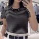 短袖 T恤 上衣0.16 休闲百搭修身 款 字母标黑白条纹圆领夏季 时尚