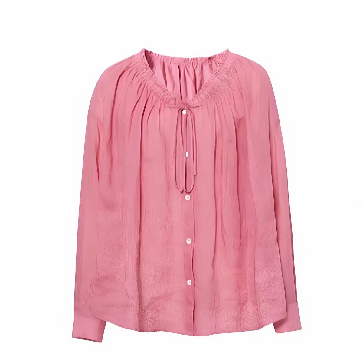 毛边领系带宽松休闲百搭长袖衬衫