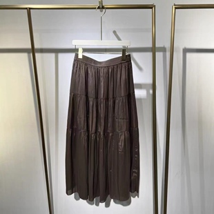 半身裙 棕色松紧腰下摆毛边轻薄柔软亲肤简约百搭半身裙A字裙0.31