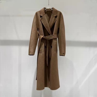 口银色金属标附腰带秋冬毛呢 领四粒扣袖 大衣1.45 西装 双面呢大衣